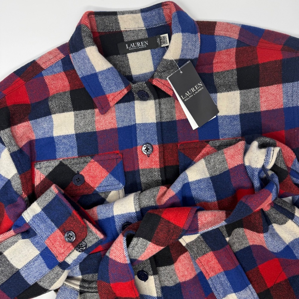 Lauren Ralph Lauren Tartan Plaid Belted Shirt Jacket Women Medium Wool Blend NEW